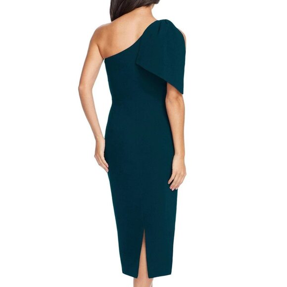 NWT DRESS THE POPULATION The Tiffany One-shoulder Bow Midi Dress Navy Crepe SM - Picture 2 of 6
